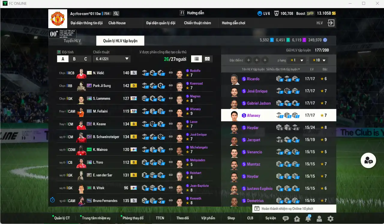 Ảnh [Dư nhiều BP, Tặng 250FC] Man Utd. 27.774b dư 13,1b có Charlton ITM, Vidic ITM, Shaw 23HW+10, Rooney GRU, Lammens 25PL+11, Tévez MDL… Full miniface, còn nhiều thẻ GIẢM THUẾ vs Coin ITM. HLV Siêu Xịn, đã full đào tạo chiến thuật lẫn chỉ số ct, còn nhiều CP
