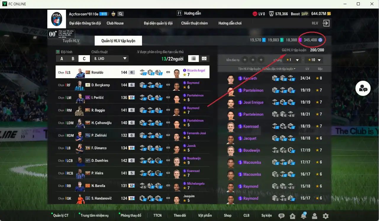 Ảnh Inter Milan 31.275b có Bergkamp ITM+6, Ronaldo WG+6, Dumfries 26TY+6, Calhanoglu SPT+6, Baggio WG+6, Zielinski 26GS+6, Vieira SPL+5… Full miniface, còn nhiều thẻ GIẢM THUẾ. HLV Xịn, đã full đào tạo chiến thuật vs chỉ số cầu thủ, còn nhiều CP
