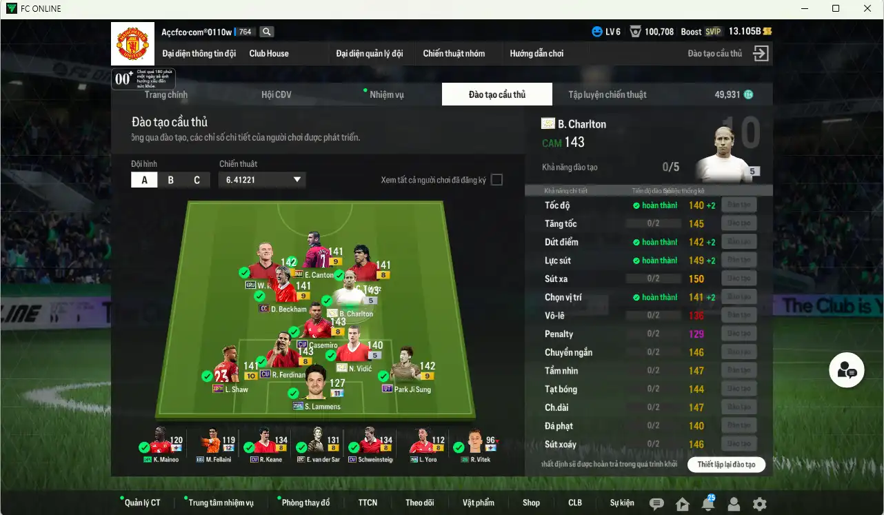 Ảnh [Dư nhiều BP, Tặng 250FC] Man Utd. 27.774b dư 13,1b có Charlton ITM, Vidic ITM, Shaw 23HW+10, Rooney GRU, Lammens 25PL+11, Tévez MDL… Full miniface, còn nhiều thẻ GIẢM THUẾ vs Coin ITM. HLV Siêu Xịn, đã full đào tạo chiến thuật lẫn chỉ số ct, còn nhiều CP
