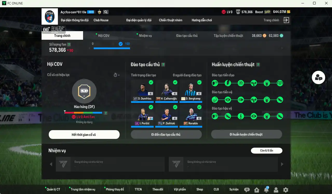 Ảnh Inter Milan 31.275b có Bergkamp ITM+6, Ronaldo WG+6, Dumfries 26TY+6, Calhanoglu SPT+6, Baggio WG+6, Zielinski 26GS+6, Vieira SPL+5… Full miniface, còn nhiều thẻ GIẢM THUẾ. HLV Xịn, đã full đào tạo chiến thuật vs chỉ số cầu thủ, còn nhiều CP