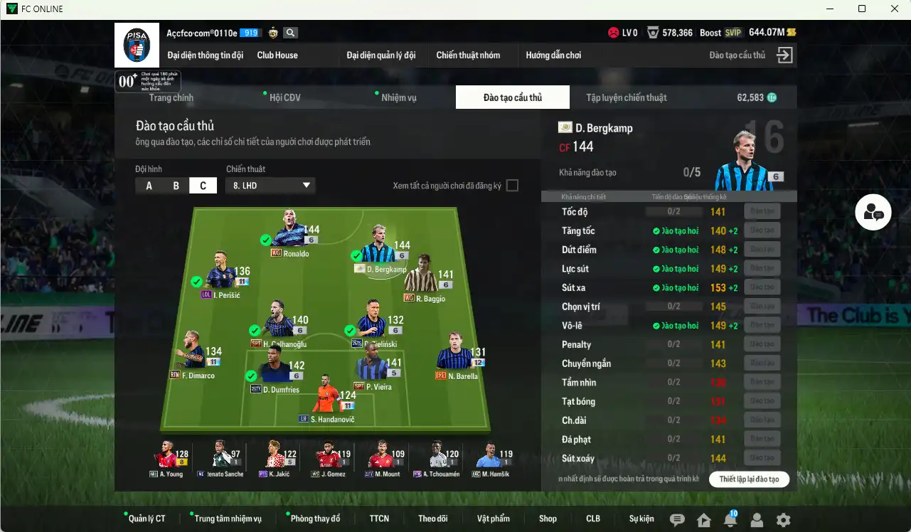Ảnh Inter Milan 31.275b có Bergkamp ITM+6, Ronaldo WG+6, Dumfries 26TY+6, Calhanoglu SPT+6, Baggio WG+6, Zielinski 26GS+6, Vieira SPL+5… Full miniface, còn nhiều thẻ GIẢM THUẾ. HLV Xịn, đã full đào tạo chiến thuật vs chỉ số cầu thủ, còn nhiều CP