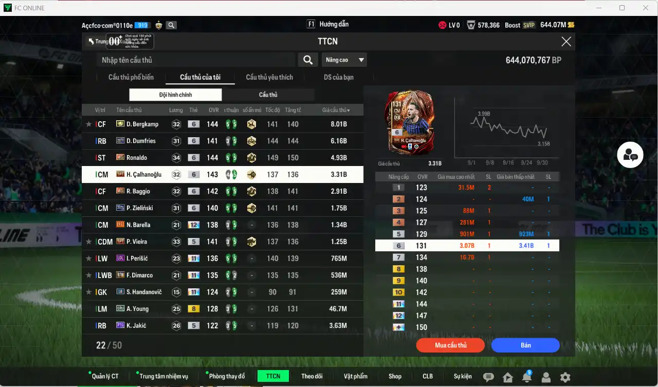 Ảnh Inter Milan 31.275b có Bergkamp ITM+6, Ronaldo WG+6, Dumfries 26TY+6, Calhanoglu SPT+6, Baggio WG+6, Zielinski 26GS+6, Vieira SPL+5… Full miniface, còn nhiều thẻ GIẢM THUẾ. HLV Xịn, đã full đào tạo chiến thuật vs chỉ số cầu thủ, còn nhiều CP