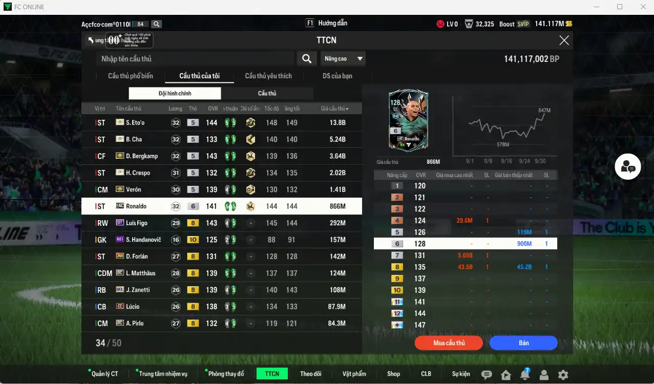 Ảnh Inter Milan 28.296b có Eto ITM, Bergkamp ITM, Crespo ITM, B. Cha ITM, Verón ITM, Ronaldo FAC+6… Còn thẻ GIẢM THUẾ. HLV Xịn, còn TC đủ đào tạo full chỉ số ct