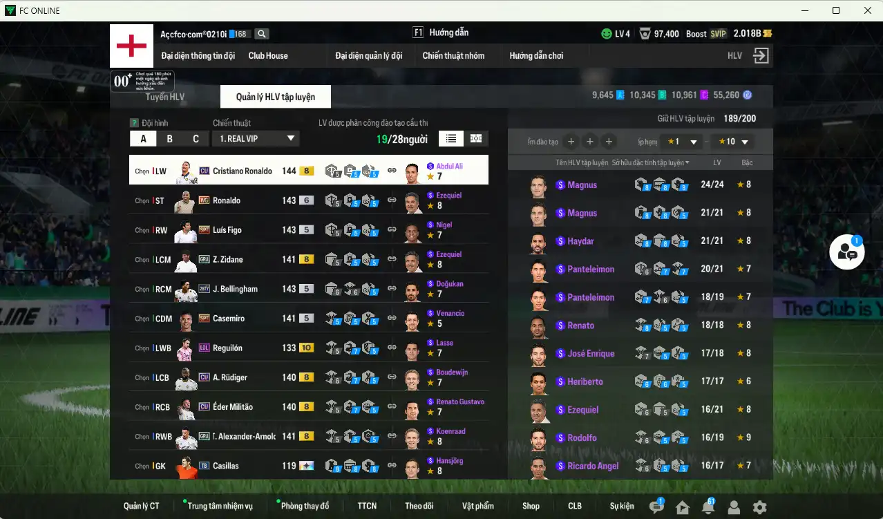 Ảnh [Tặng Hùng Dũng IP, Quang Hải IP] Real Madrid 40.294b dư 2b có CR7 CU+8, Ronaldo WG+6, Bellingham 26TY, Valverde 26TS, Kaká CU, Zidane GRU, Figo SPT, Kroos CC+10…Còn thẻ GIẢM THUẾ. HLV Xịn, đã đào tạo chỉ số nhiều ct