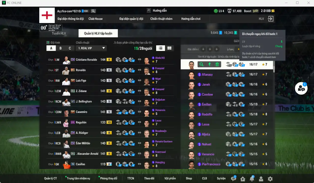 Ảnh [Tặng Hùng Dũng IP, Quang Hải IP] Real Madrid 40.294b dư 2b có CR7 CU+8, Ronaldo WG+6, Bellingham 26TY, Valverde 26TS, Kaká CU, Zidane GRU, Figo SPT, Kroos CC+10…Còn thẻ GIẢM THUẾ. HLV Xịn, đã đào tạo chỉ số nhiều ct