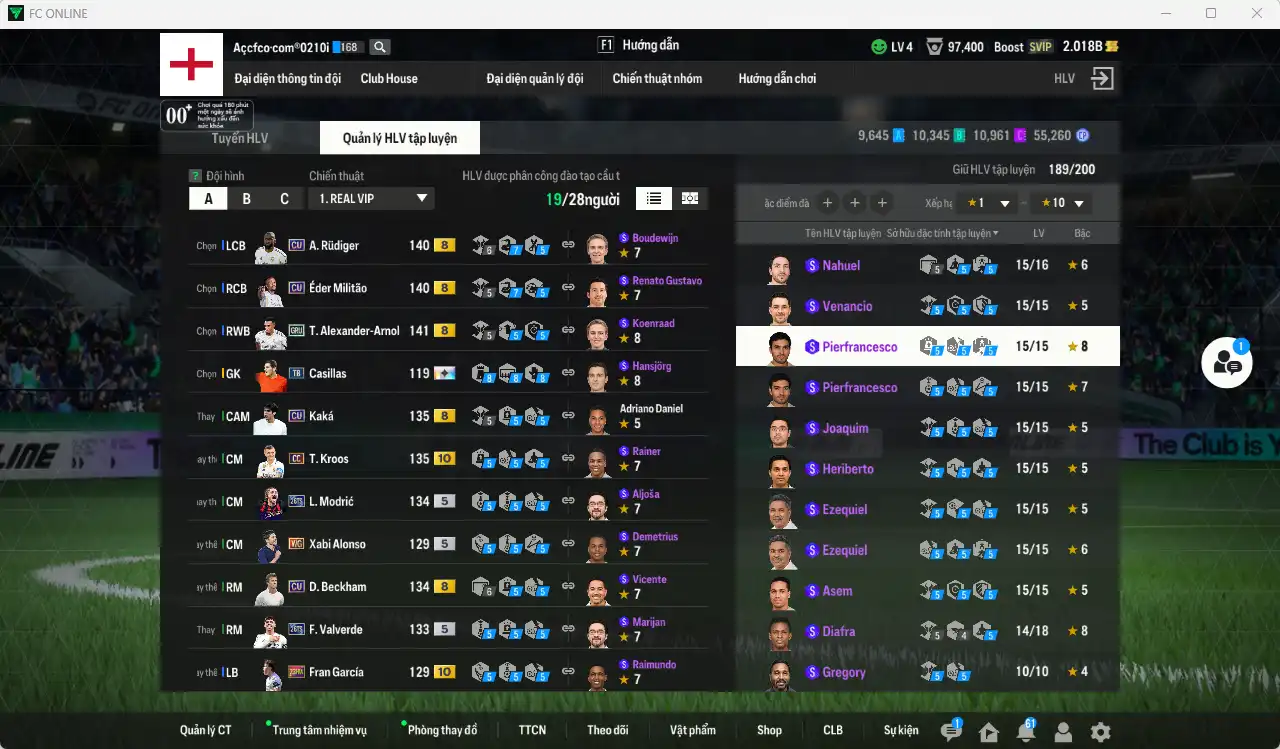 Ảnh [Tặng Hùng Dũng IP, Quang Hải IP] Real Madrid 40.294b dư 2b có CR7 CU+8, Ronaldo WG+6, Bellingham 26TY, Valverde 26TS, Kaká CU, Zidane GRU, Figo SPT, Kroos CC+10…Còn thẻ GIẢM THUẾ. HLV Xịn, đã đào tạo chỉ số nhiều ct