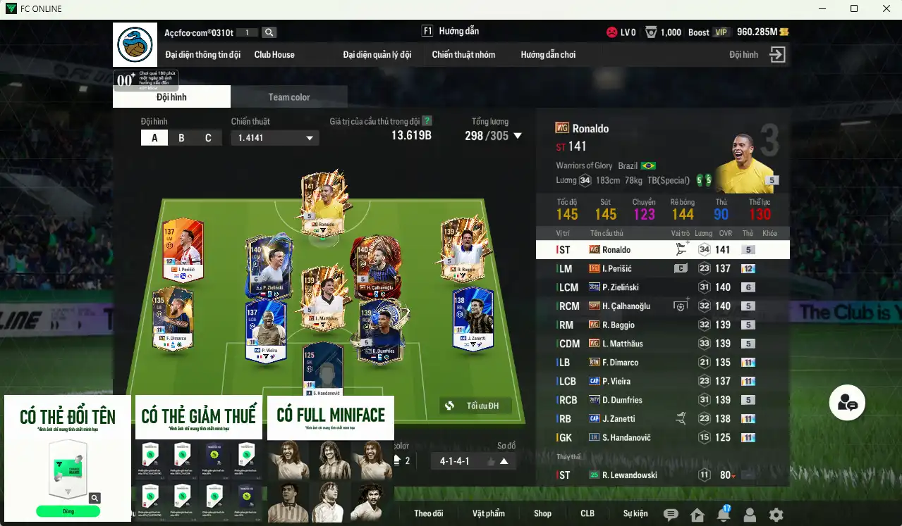 Inter Milan 13.619b có Dumfries 26TY, Perisic E21+12, Zielinski 26TS+6, Zanetti CAP+11, Ronaldo WG, Vieira CAP+11, Calhanoglu SPT, Baggio WG, Matthaus WG… Full miniface