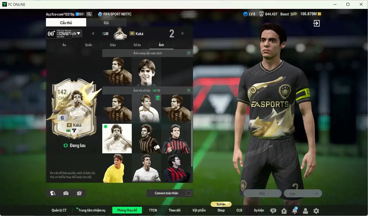 Ảnh Full mùa ITM 126.835b có Kaká+6, Pelé, Matthaus, Eusébio, Figo+1, Gerrard+1… Ful miniface, còn nhiều thẻ GIẢM THUẾ. HLV Siêu Xịn, đã full đào tạo chiến thuật lẫn chỉ số cầu thủ