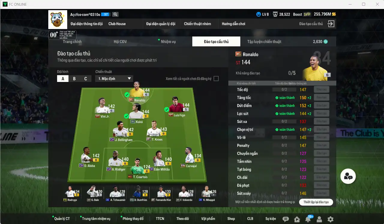 Ảnh Real Madrid 12.462b có Ronaldo WG+6, Vini SPT+6, Figo SPT, Kaká GRU+9, Rudiger CU… Còn thẻ GIẢM THUẾ. HLV Xịn