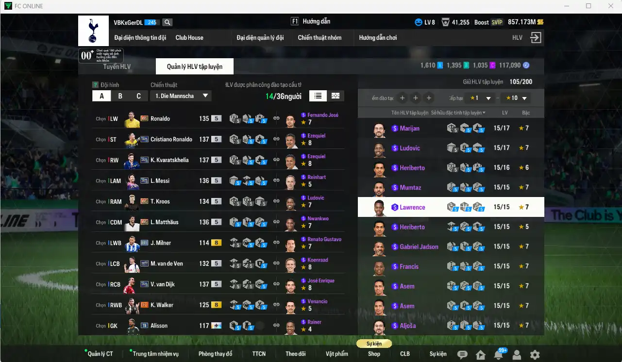 Ảnh Quốc Dân 10.721b có Ronaldo WG, Kvaratskhelia 26TS, CR7 26TS, Messi 26TS, Matthaus WG, Van Dijk 26TS… Còn rất nhiều thẻ GIẢM THUẾ. HLV Xịn, dư nhiều CP và TC