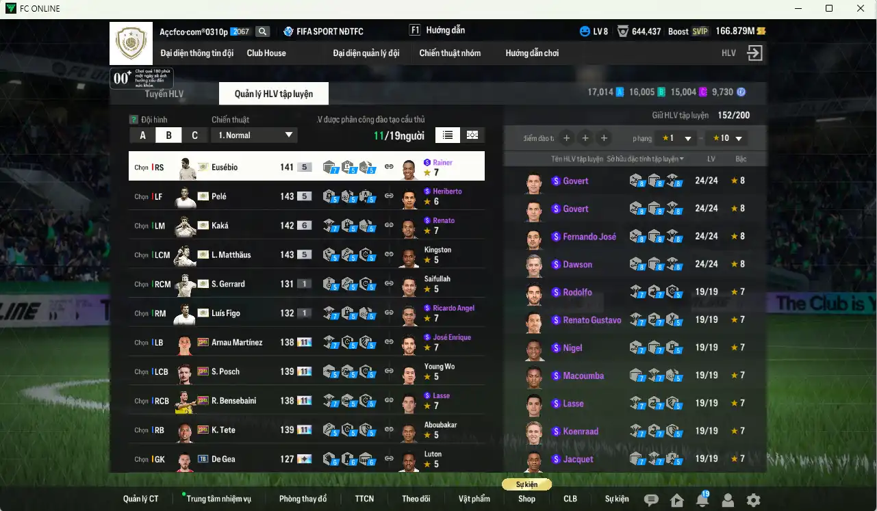 Ảnh Full mùa ITM 126.835b có Kaká+6, Pelé, Matthaus, Eusébio, Figo+1, Gerrard+1… Ful miniface, còn nhiều thẻ GIẢM THUẾ. HLV Siêu Xịn, đã full đào tạo chiến thuật lẫn chỉ số cầu thủ