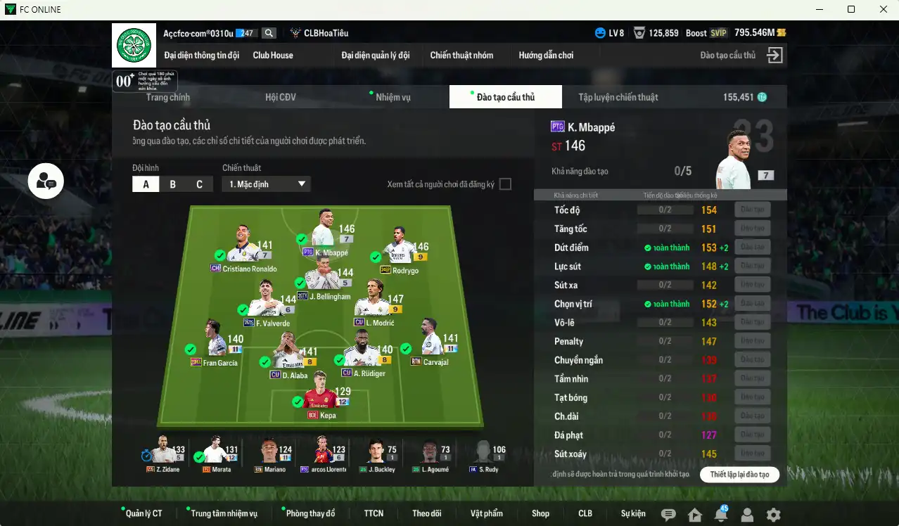 Ảnh Real Madrid 51.266b có Mbappé PTG+7, CR7 CH+7, Modric CU+9, Bellingham 26TY, Valverde 26TS+6, Carvajal RTN+11, Rodrygo 24EP+9, Fran García 23HW+11… Full miniface, còn thẻ GIẢM THUẾ. HLV Siêu Xịn, đã full đào tạo chiến thuật vs chỉ số ct, còn nhiều CP và TC