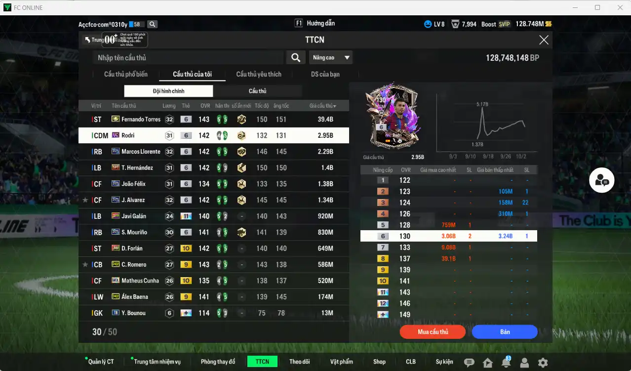 Ảnh Atlético Madrid 52.450b đầu tàu Torres ITM+6 vs Rodri UC+6, Llorente 26TS+6, Theo SPL+6, Félix 26TS+6, Alvarez 26TS+6… Còn thẻ GIẢM THUẾ