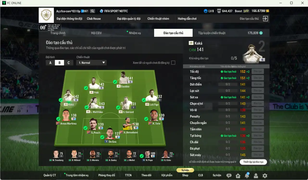 Ảnh Full mùa ITM 126.835b có Kaká+6, Pelé, Matthaus, Eusébio, Figo+1, Gerrard+1… Ful miniface, còn nhiều thẻ GIẢM THUẾ. HLV Siêu Xịn, đã full đào tạo chiến thuật lẫn chỉ số cầu thủ