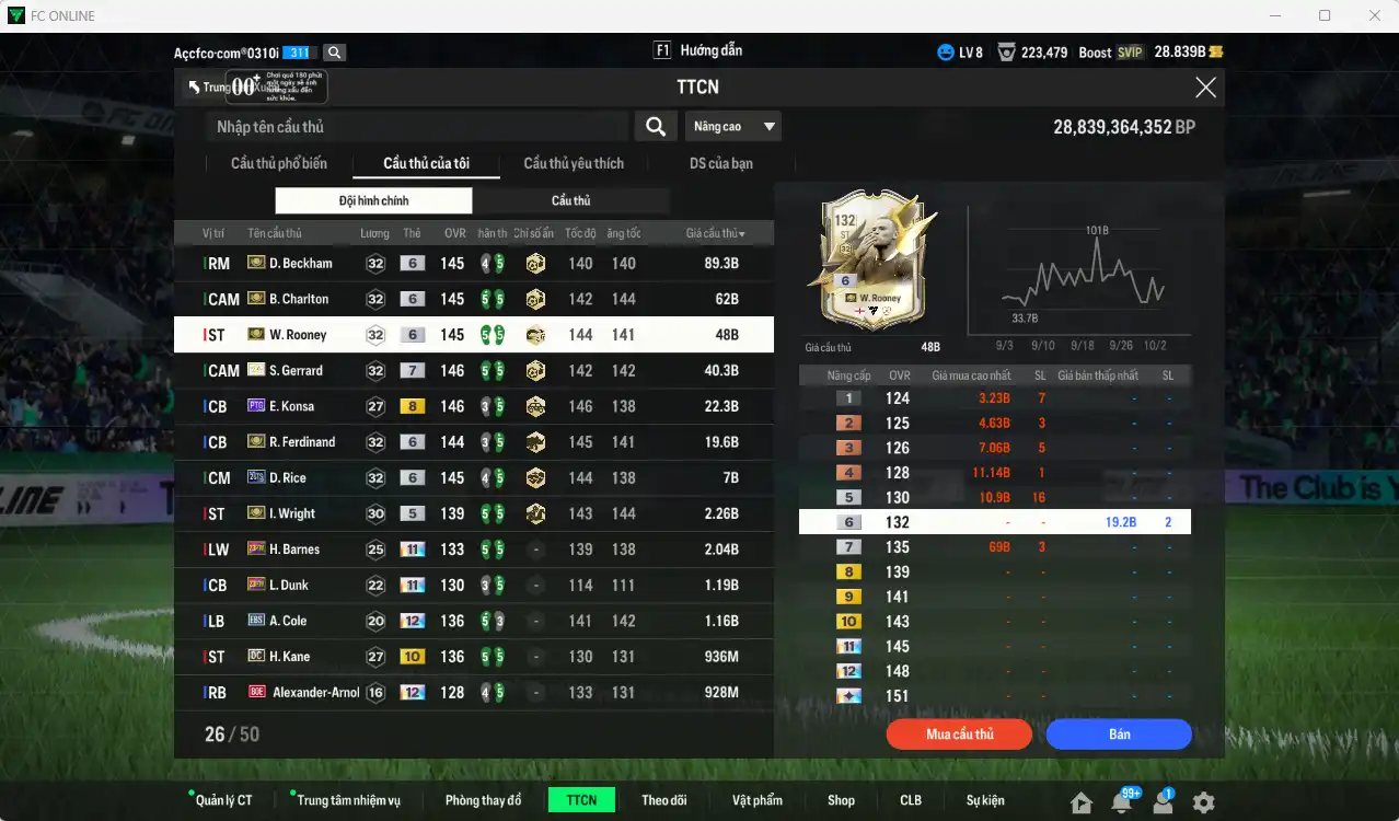 Ảnh Team Anh 298.352b dư 28b có Gerrard ITM+7, Beckham ITM+6, Charlton ITM+6, Rooney ITM+6, Ferdinand ITM+6, Konsa PTG+8, Rice 26TS+6, Wright ITM… Full miniface, còn rất nhiều thẻ GIẢM THUẾ. HLV Xịn, đã full đào tạo chiến thuật lẫn chỉ số cầu thủ, dư nhiều CP