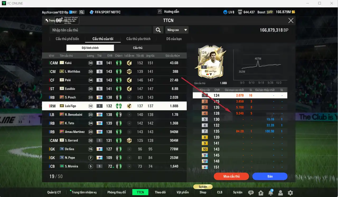 Ảnh Full mùa ITM 126.835b có Kaká+6, Pelé, Matthaus, Eusébio, Figo+1, Gerrard+1… Ful miniface, còn nhiều thẻ GIẢM THUẾ. HLV Siêu Xịn, đã full đào tạo chiến thuật lẫn chỉ số cầu thủ
