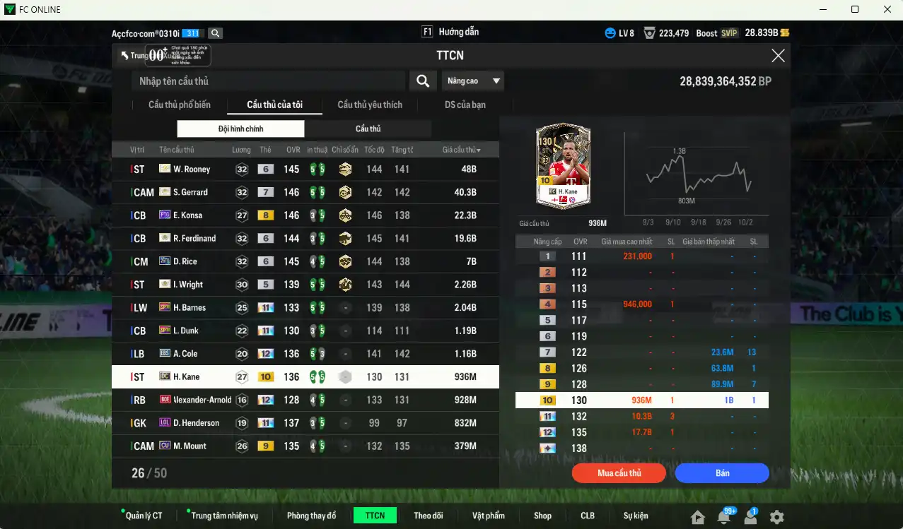 Ảnh Team Anh 298.352b dư 28b có Gerrard ITM+7, Beckham ITM+6, Charlton ITM+6, Rooney ITM+6, Ferdinand ITM+6, Konsa PTG+8, Rice 26TS+6, Wright ITM… Full miniface, còn rất nhiều thẻ GIẢM THUẾ. HLV Xịn, đã full đào tạo chiến thuật lẫn chỉ số cầu thủ, dư nhiều CP