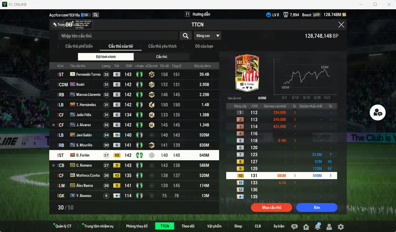 Ảnh Atlético Madrid 52.450b đầu tàu Torres ITM+6 vs Rodri UC+6, Llorente 26TS+6, Theo SPL+6, Félix 26TS+6, Alvarez 26TS+6… Còn thẻ GIẢM THUẾ