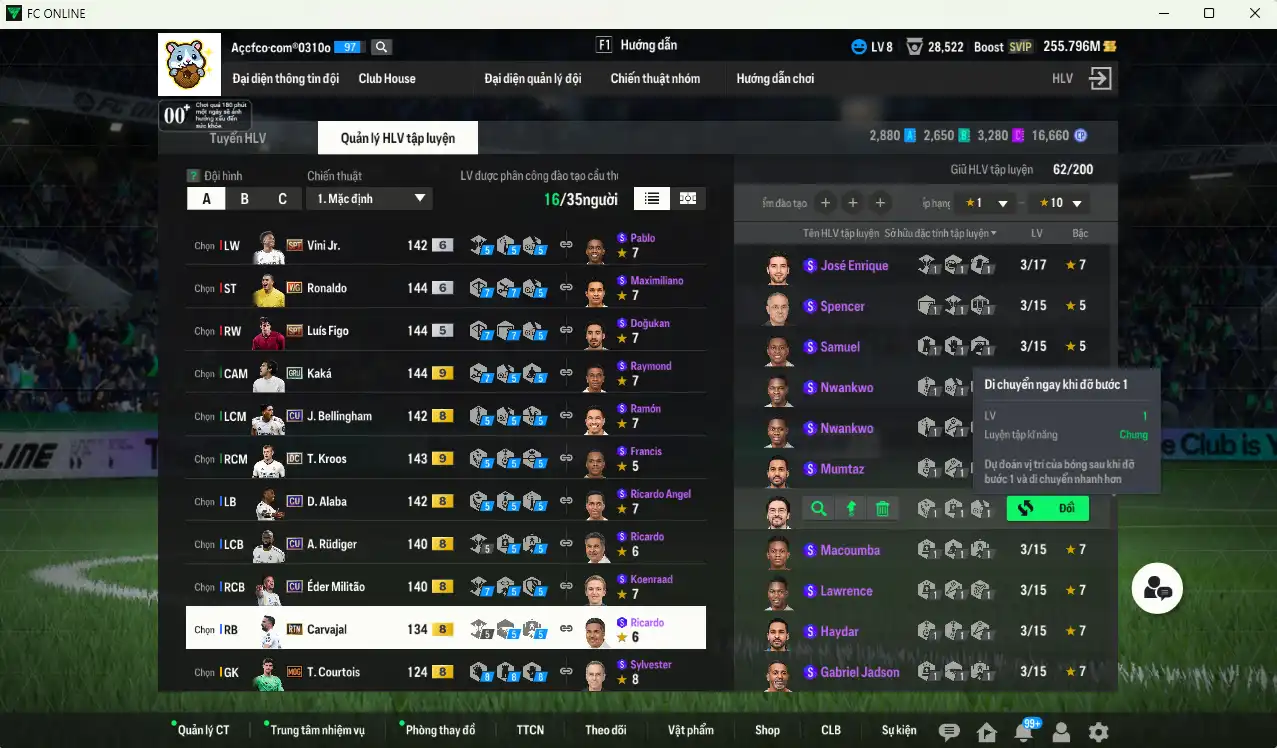 Ảnh Real Madrid 12.462b có Ronaldo WG+6, Vini SPT+6, Figo SPT, Kaká GRU+9, Rudiger CU… Còn thẻ GIẢM THUẾ. HLV Xịn