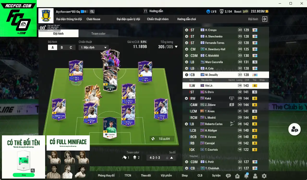 Real Madrid 11.189b có Eto UC, Zidane GRU, Kaká CU, Kroos WG+6, Varane CU, Modric CU… Full miniface