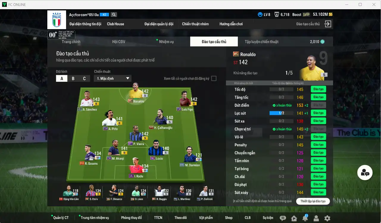 Ảnh Inter Milan 8.630b có L. Martínez 26TS+6, Ronaldo WG, Calhanoglu SPT, Baggio WG, Vieira UT+9, Lúcio UC, Gosens E21+11, Zielinski 26TS… Còn thẻ GIẢM THUẾ, đã đào tạo chỉ số nhiều ct