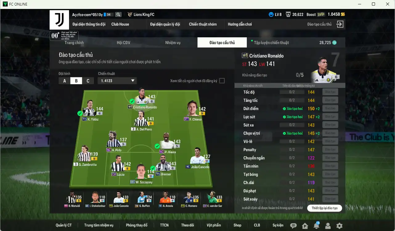 Ảnh Juventus 28.540b dư 1b có CR7 WS+6, Yildiz 26TS+5, Bremer 26TS+6, Vieira UC, Pirlo UC, Matuidi 25HR, Romero 24EP+9. Del Piero JVA+9… Còn nhiều thẻ GIẢM THUẾ. HLV tạm, đã đào tạo chỉ số nhiều ct