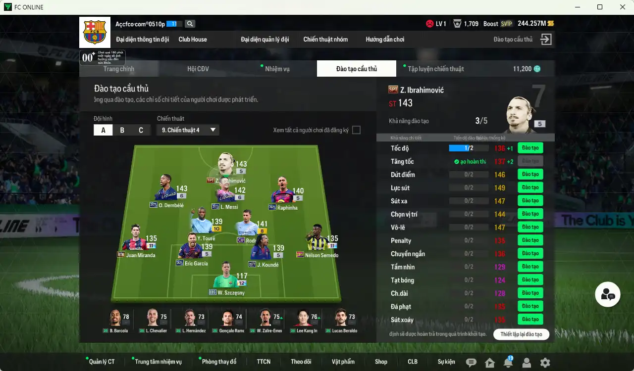 Ảnh Barcelona 16.225b có Ibrahimovic SPT, O. Dembélé 26TS+6, Messi 26TS+6, Koundé 26TY, Semedo 23HW+11, Raphinha 26TS… HLV tạm