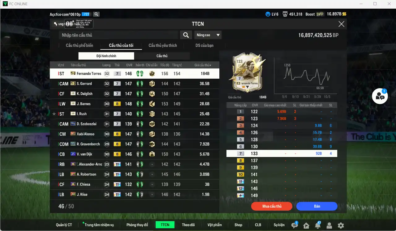 Ảnh Liverpool mid-end 404.650b dư 16b có Barnes ITM+8, Torres ITM+7, Gerrard ITM+7, Rush ITM+7, Dalglish ITM+7, Gravenberch 25TS+8, Szoboszlai 26TS+7, Alonso WG+8, Van Dijk 25UCL+8… Full miniface, còn nhiều thẻ GIẢM THUẾ. HLV Siêu Xịn, đã full đào tạo chiến thuật lẫn chỉ số cầu thủ, dư nhiều CP (VIP KC Tháng 10)