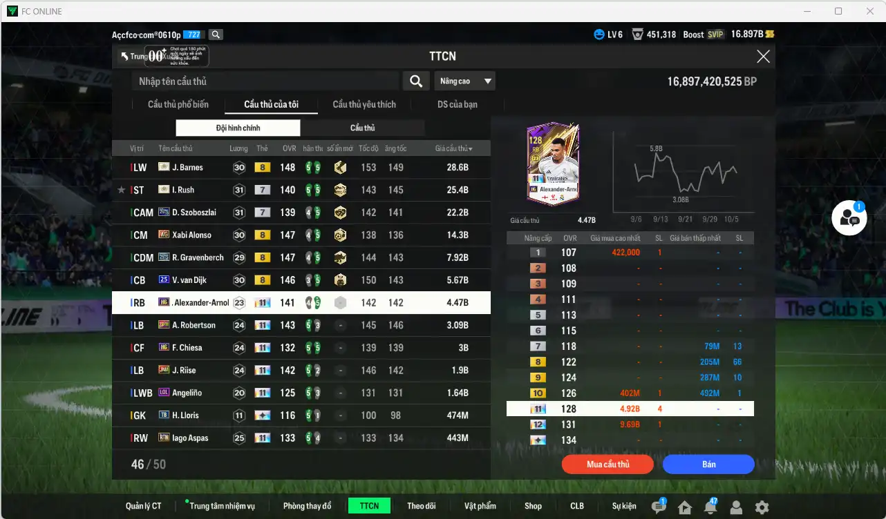 Ảnh Liverpool mid-end 404.650b dư 16b có Barnes ITM+8, Torres ITM+7, Gerrard ITM+7, Rush ITM+7, Dalglish ITM+7, Gravenberch 25TS+8, Szoboszlai 26TS+7, Alonso WG+8, Van Dijk 25UCL+8… Full miniface, còn nhiều thẻ GIẢM THUẾ. HLV Siêu Xịn, đã full đào tạo chiến thuật lẫn chỉ số cầu thủ, dư nhiều CP (VIP KC Tháng 10)