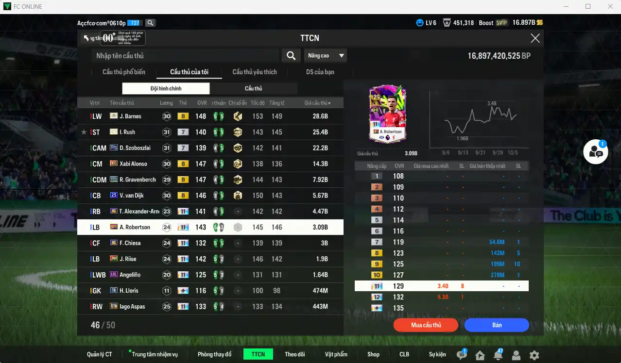 Ảnh Liverpool mid-end 404.650b dư 16b có Barnes ITM+8, Torres ITM+7, Gerrard ITM+7, Rush ITM+7, Dalglish ITM+7, Gravenberch 25TS+8, Szoboszlai 26TS+7, Alonso WG+8, Van Dijk 25UCL+8… Full miniface, còn nhiều thẻ GIẢM THUẾ. HLV Siêu Xịn, đã full đào tạo chiến thuật lẫn chỉ số cầu thủ, dư nhiều CP (VIP KC Tháng 10)
