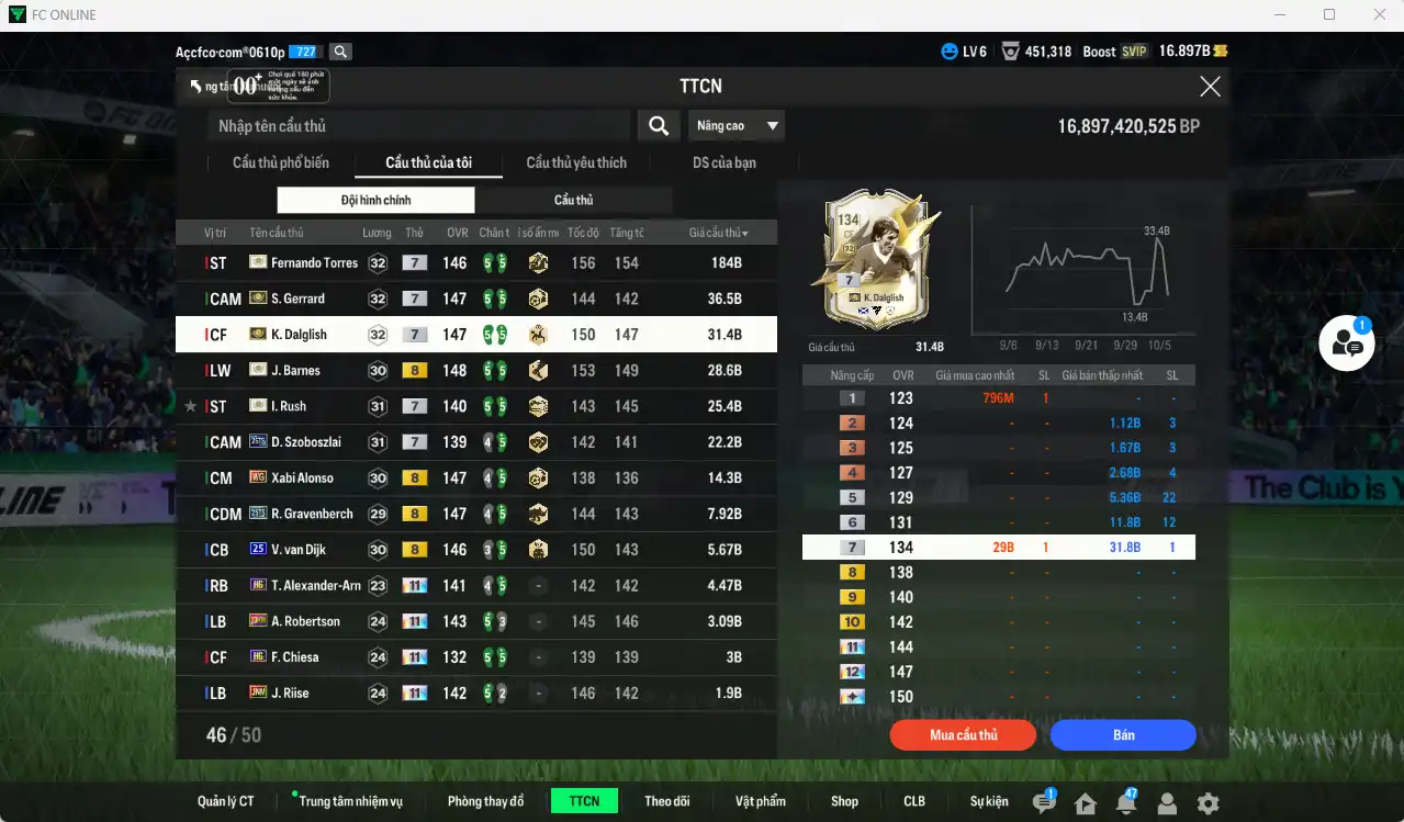 Ảnh Liverpool mid-end 404.650b dư 16b có Barnes ITM+8, Torres ITM+7, Gerrard ITM+7, Rush ITM+7, Dalglish ITM+7, Gravenberch 25TS+8, Szoboszlai 26TS+7, Alonso WG+8, Van Dijk 25UCL+8… Full miniface, còn nhiều thẻ GIẢM THUẾ. HLV Siêu Xịn, đã full đào tạo chiến thuật lẫn chỉ số cầu thủ, dư nhiều CP (VIP KC Tháng 10)