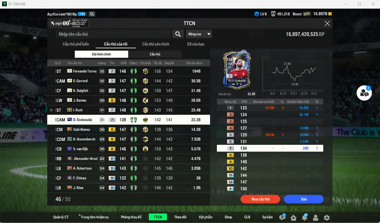 Ảnh Liverpool mid-end 404.650b dư 16b có Barnes ITM+8, Torres ITM+7, Gerrard ITM+7, Rush ITM+7, Dalglish ITM+7, Gravenberch 25TS+8, Szoboszlai 26TS+7, Alonso WG+8, Van Dijk 25UCL+8… Full miniface, còn nhiều thẻ GIẢM THUẾ. HLV Siêu Xịn, đã full đào tạo chiến thuật lẫn chỉ số cầu thủ, dư nhiều CP (VIP KC Tháng 10)