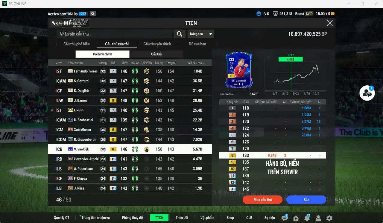 Ảnh Liverpool mid-end 404.650b dư 16b có Barnes ITM+8, Torres ITM+7, Gerrard ITM+7, Rush ITM+7, Dalglish ITM+7, Gravenberch 25TS+8, Szoboszlai 26TS+7, Alonso WG+8, Van Dijk 25UCL+8… Full miniface, còn nhiều thẻ GIẢM THUẾ. HLV Siêu Xịn, đã full đào tạo chiến thuật lẫn chỉ số cầu thủ, dư nhiều CP (VIP KC Tháng 10)