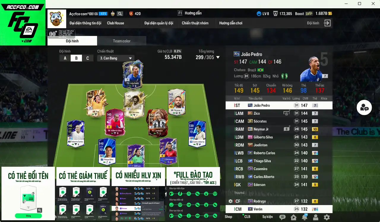 Brazil 55.347b có João Pedro 26TS+7, Sócrates ITM+7, Zico WG+7, Joelinton SPT+7, Thiago Silva CAP+12, Neymar MDL+10, Carlos LN+11, Alberto CAP+12… Còn thẻ GIẢM THUẾ. HLV Xịn, đã full đào tạo chiến thuật