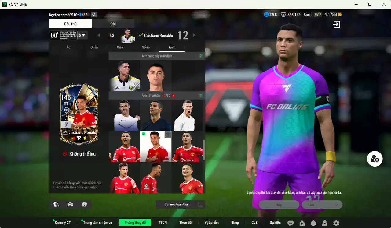 Ảnh Man Utd. 272.653b có CR7 WS+7, Schweinsteiger ITM+7, Verón ITM+7, Beckham ITM+6, Rooney ITM+6, Charlton ITM+6, Cantona ITM+6, Van Gol ITM+6, Ferdinand ITM+6, Vidic ITM+6…  Full miniface, còn thẻ GIẢM THUẾ. HLV Siêu Xịn, đã đào tạo full chỉ số ct