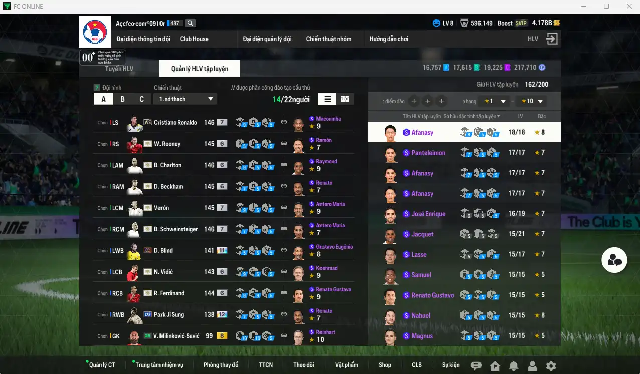 Ảnh Man Utd. 272.653b có CR7 WS+7, Schweinsteiger ITM+7, Verón ITM+7, Beckham ITM+6, Rooney ITM+6, Charlton ITM+6, Cantona ITM+6, Van Gol ITM+6, Ferdinand ITM+6, Vidic ITM+6…  Full miniface, còn thẻ GIẢM THUẾ. HLV Siêu Xịn, đã đào tạo full chỉ số ct