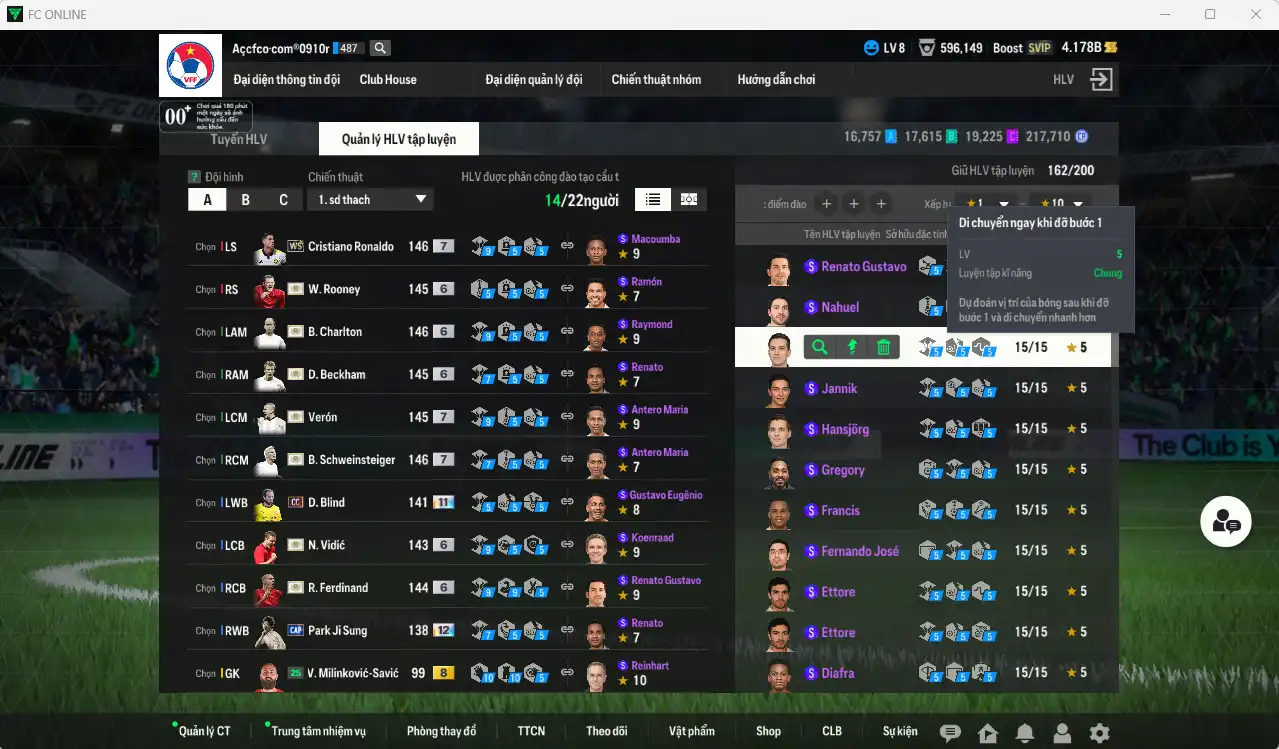 Ảnh Man Utd. 272.653b có CR7 WS+7, Schweinsteiger ITM+7, Verón ITM+7, Beckham ITM+6, Rooney ITM+6, Charlton ITM+6, Cantona ITM+6, Van Gol ITM+6, Ferdinand ITM+6, Vidic ITM+6…  Full miniface, còn thẻ GIẢM THUẾ. HLV Siêu Xịn, đã đào tạo full chỉ số ct