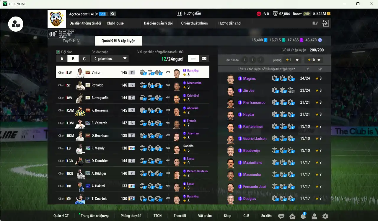 Ảnh Real Madrid 468.949b có Ronaldo ITM+6, Benzema PRM+6, Dumfries 26TY+7, Butragueno ITM+7, Vini SPT+7, Beckham SPT+7, Valverde 26TS+6…  Còn nhiều thẻ GIẢM THUẾ và coin ITM. HLV Xịn, đã full đào tạo chiến thuật vs chỉ số ct