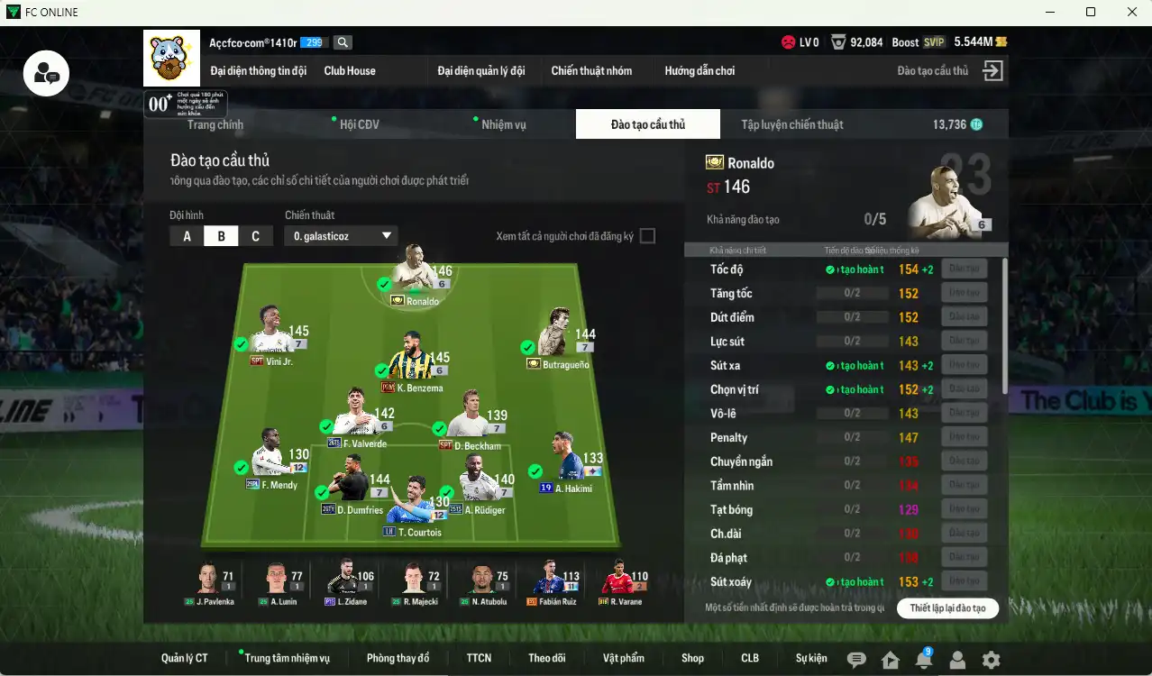 Ảnh Real Madrid 468.949b có Ronaldo ITM+6, Benzema PRM+6, Dumfries 26TY+7, Butragueno ITM+7, Vini SPT+7, Beckham SPT+7, Valverde 26TS+6…  Còn nhiều thẻ GIẢM THUẾ và coin ITM. HLV Xịn, đã full đào tạo chiến thuật vs chỉ số ct