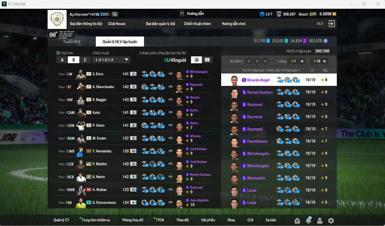 Ảnh AC Milan mùa ITM+5 221.725b có Sheva, Maldini, Kaká, Baggio, Ronaldinho, Eto, Torres, Vieira, Nesta, Desailly, Essien, Zol… vs Team phụ VN PRM vs IP. Full miniface, còn thẻ GIẢM THUẾ. HLV Siêu Xịn, đã full đào tạo chiến thuật vs chỉ số cầu thủ