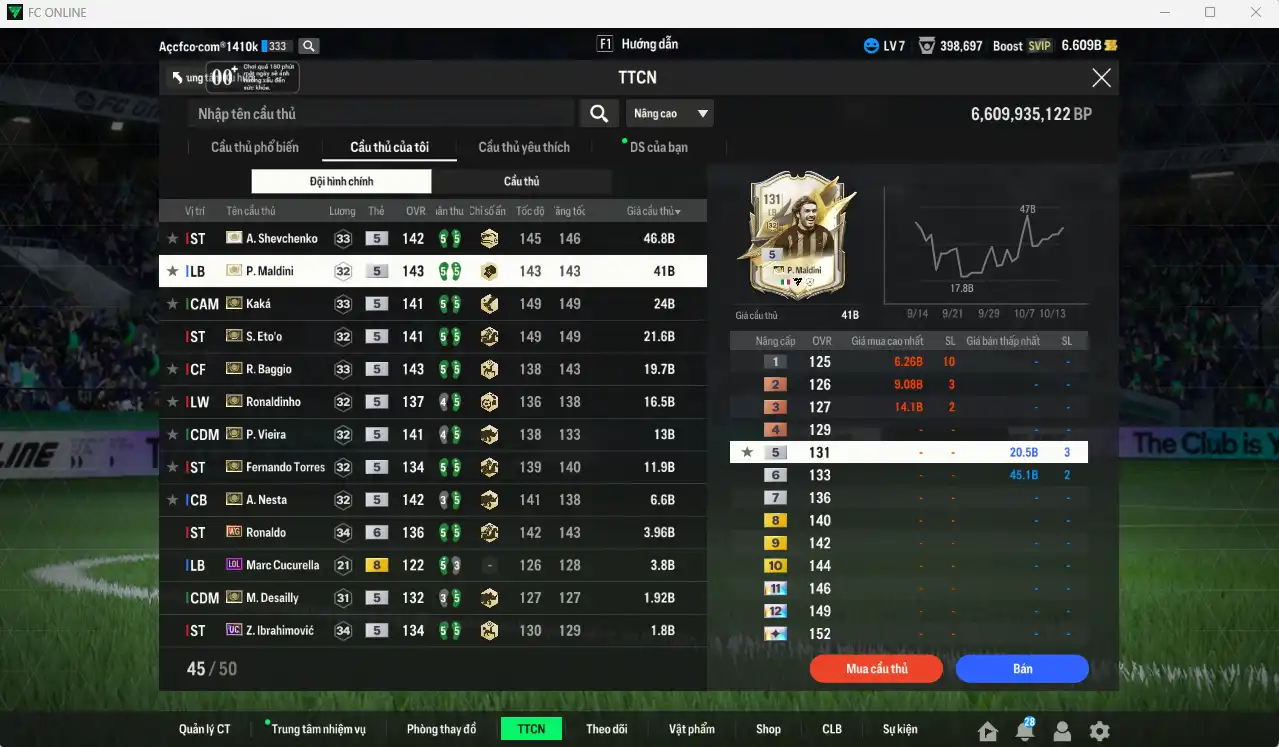 Ảnh AC Milan mùa ITM+5 221.725b có Sheva, Maldini, Kaká, Baggio, Ronaldinho, Eto, Torres, Vieira, Nesta, Desailly, Essien, Zol… vs Team phụ VN PRM vs IP. Full miniface, còn thẻ GIẢM THUẾ. HLV Siêu Xịn, đã full đào tạo chiến thuật vs chỉ số cầu thủ