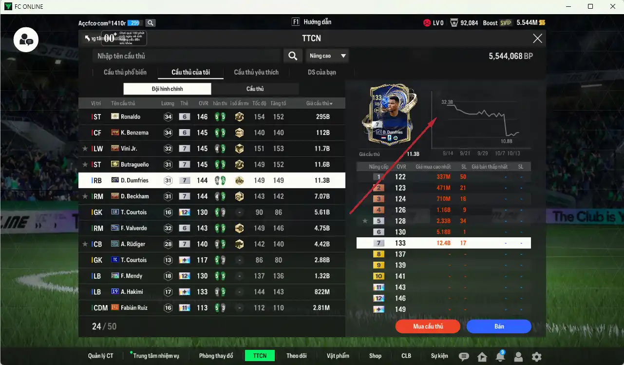 Ảnh Real Madrid 468.949b có Ronaldo ITM+6, Benzema PRM+6, Dumfries 26TY+7, Butragueno ITM+7, Vini SPT+7, Beckham SPT+7, Valverde 26TS+6…  Còn nhiều thẻ GIẢM THUẾ và coin ITM. HLV Xịn, đã full đào tạo chiến thuật vs chỉ số ct
