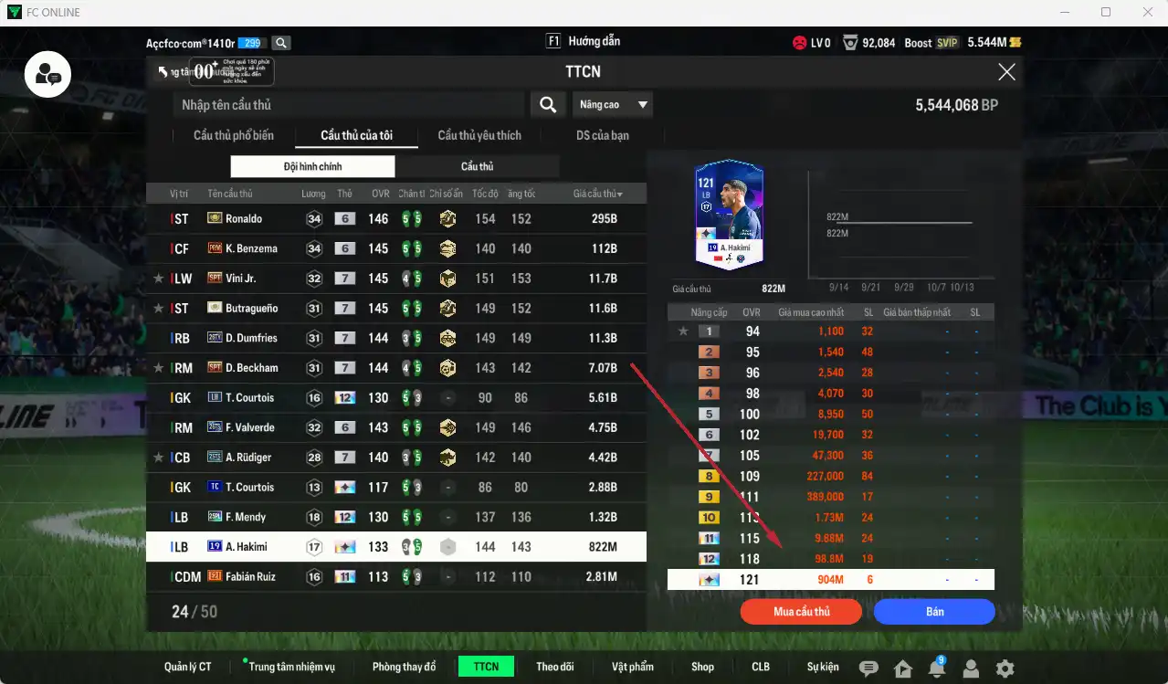 Ảnh Real Madrid 468.949b có Ronaldo ITM+6, Benzema PRM+6, Dumfries 26TY+7, Butragueno ITM+7, Vini SPT+7, Beckham SPT+7, Valverde 26TS+6…  Còn nhiều thẻ GIẢM THUẾ và coin ITM. HLV Xịn, đã full đào tạo chiến thuật vs chỉ số ct