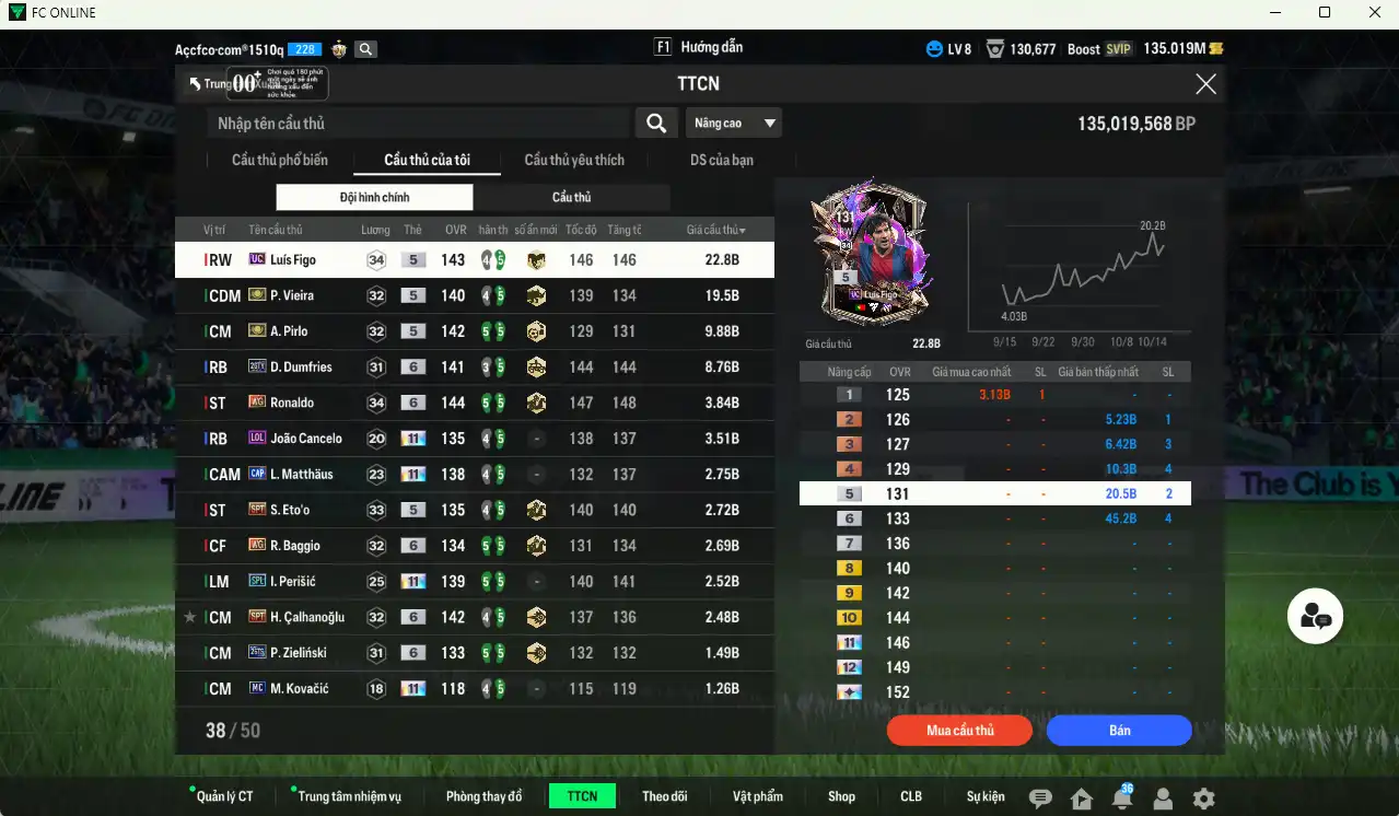 Ảnh Inter Milan 98.377b có Vieira ITM, Dumfries 26TY+6, Pirlo ITM, Figo UC, Ronaldo WG+6, Cancelo LOL+11, Matthaus CAP+11, Eto SPT, Perisic SPL+11, Calhanoglu SPT+6, Eto SPT, Baggio WG+6… Còn thẻ GIẢM THUẾ. HLV Xịn, gần full đào tạo chiến thuật