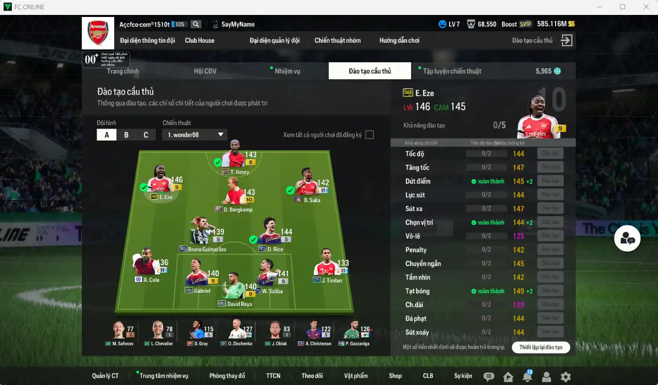 Ảnh Arsenal 7.277b có Eze 24EP+9, Rice 26TS, Saka HG+11, Saliba 26TS… Có thẻ đổi tên. HLV Xịn
