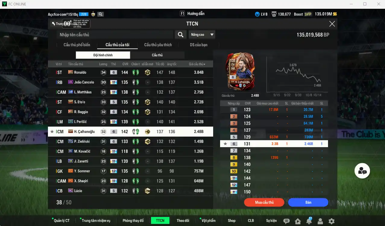 Ảnh Inter Milan 98.377b có Vieira ITM, Dumfries 26TY+6, Pirlo ITM, Figo UC, Ronaldo WG+6, Cancelo LOL+11, Matthaus CAP+11, Eto SPT, Perisic SPL+11, Calhanoglu SPT+6, Eto SPT, Baggio WG+6… Còn thẻ GIẢM THUẾ. HLV Xịn, gần full đào tạo chiến thuật