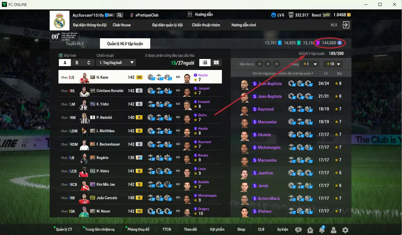 Ảnh Quốc Dân 20.840b dư 1b có CR6 WS+6, Yildiz 26TS+6, Beckenbauer WG+6, Matthaus DC+9, Kane DC+10, Rogério HW+11… Còn nhiều thẻ GIẢM THUẾ. HLV Xịn, dư nhiều CP, đã full đào tạo chiến thuật vs chỉ số ct