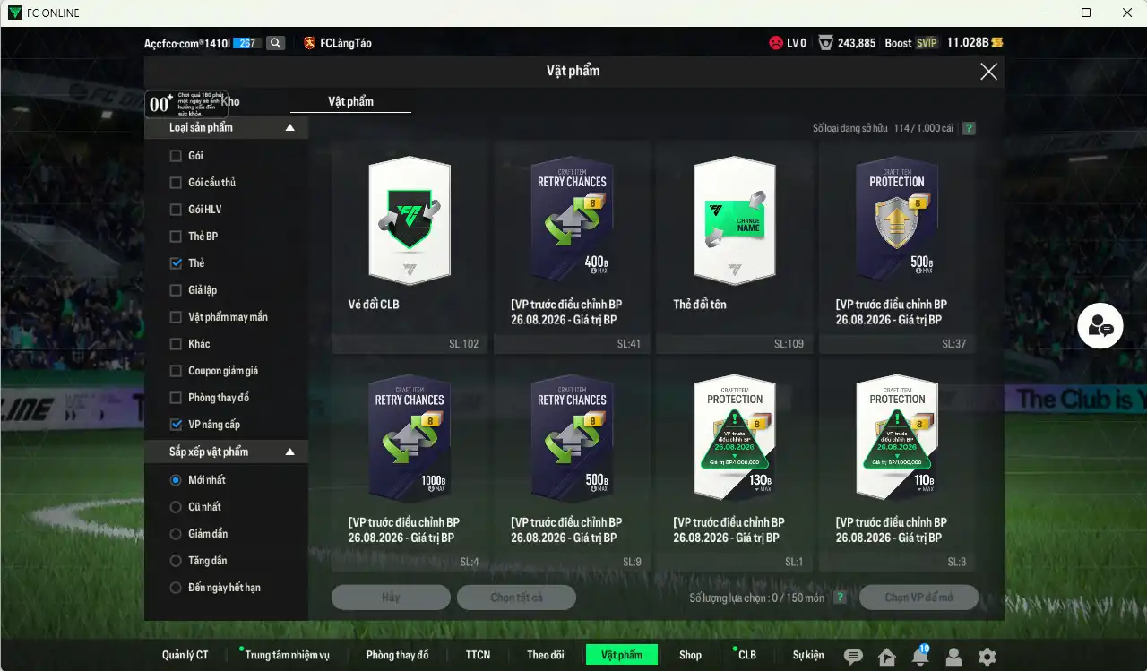 Ảnh Team Việt Nam có Hùng Dũng IP, Quang Hải IP vs 11,02b BP trắng, có thẻ đổi tên, full miniface, còn nhiều thẻ GIẢM THUẾ. HLV Siêu Xịn, đã full đào tạo chiến thuật, dư rất nhiều CP và TC