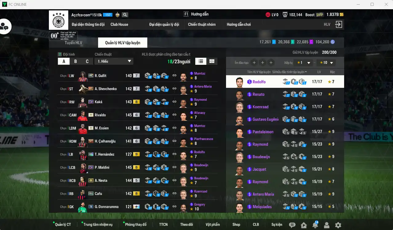 Ảnh AC Milan 57.687b dư 1,8b có Rivaldo ITM+6, Nesta ITM, Pirlo ITM, Sheva WG+7, Essien ITM+6, Gullit FAC+7, Calhanoglu SPT+6… Full miniface, còn thẻ GIẢM THUẾ. HLV Xịn, dư nhiều CP, đã full đào tạo chiến thuật vs chỉ số ct