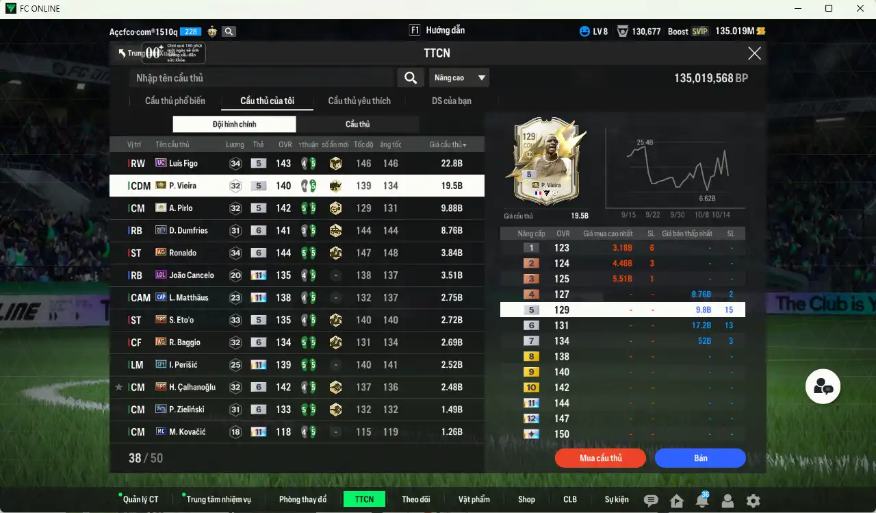 Ảnh Inter Milan 98.377b có Vieira ITM, Dumfries 26TY+6, Pirlo ITM, Figo UC, Ronaldo WG+6, Cancelo LOL+11, Matthaus CAP+11, Eto SPT, Perisic SPL+11, Calhanoglu SPT+6, Eto SPT, Baggio WG+6… Còn thẻ GIẢM THUẾ. HLV Xịn, gần full đào tạo chiến thuật